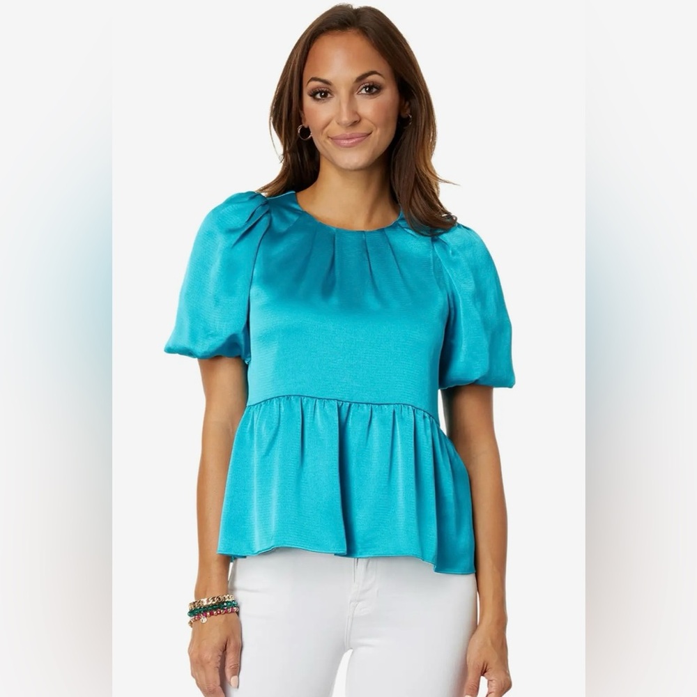 Lilly Pulitzer NWT Size 4 Elegant Blakelynn Blue Rhapsody Elbow Sleeve Top (516) - Picture 7 of 14